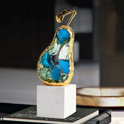 DecorBites™ Crystal Fruit Sculpture Set: Golden Apple & Pear Handicrafts for Home Decoration