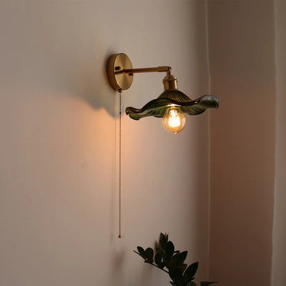 DecorBites™ LED Glass Copper Wall Sconce Pull Chain Switch Lamp for Bedroom Living Room
