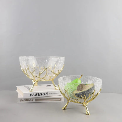 DecorBites™ Golden Branch Glass Fruit Plate: Stylish Home Storage Container & Decor Accessory