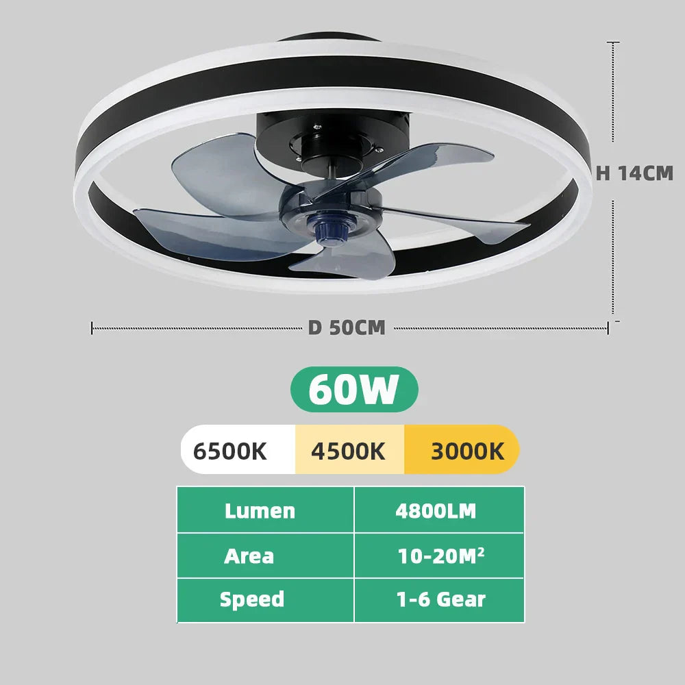 DecorBites™ LED Silent Ceiling Fan Light Control Modern Bedroom Living Room Indoor Decor