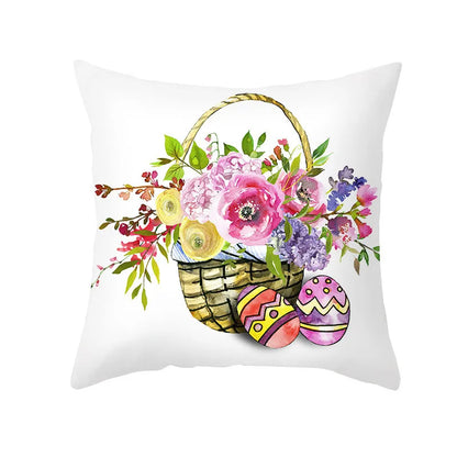 DecorBites™ Easter Rabbit & Eggs Pillowcase: Festival Home Decor Flower Bunny Print Cushion Cover