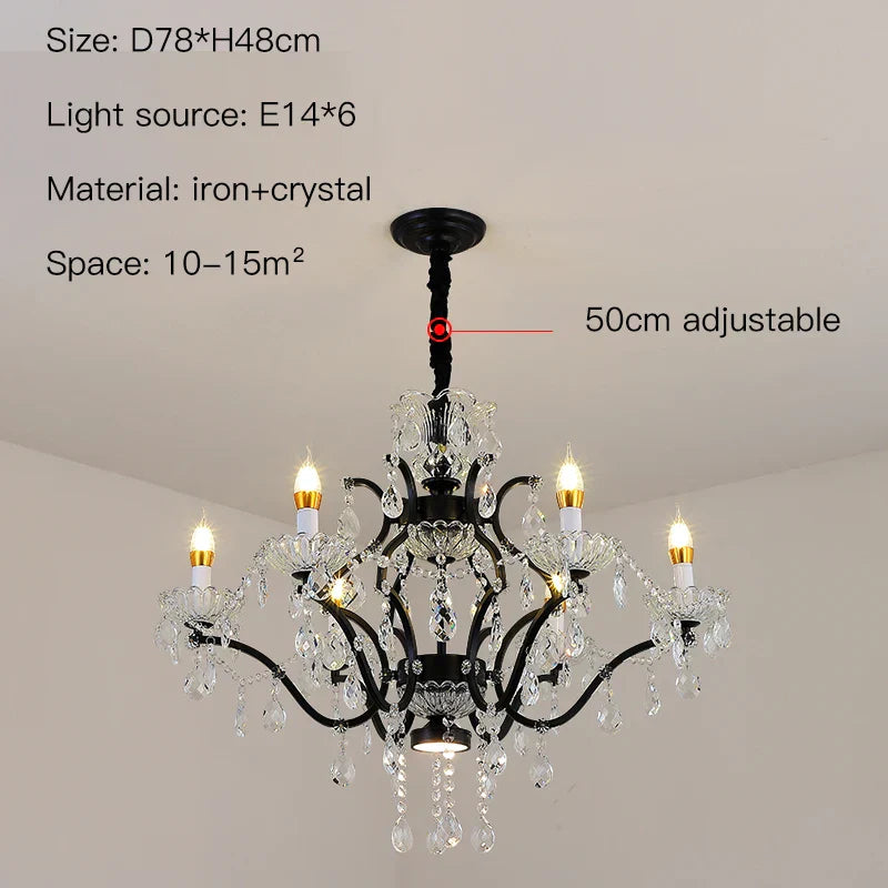 Decorbites Kristall-Kerzenleuchter Schwarz Landhaus-Esszimmerlampe