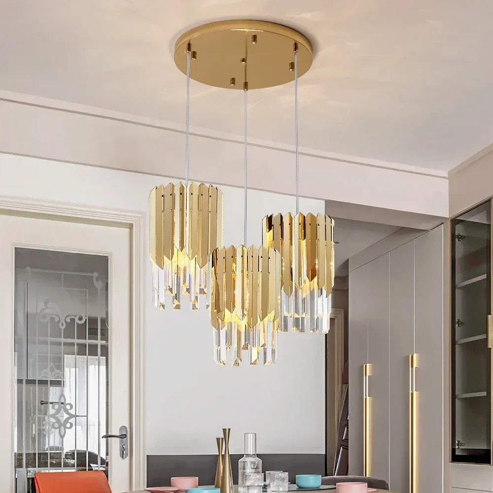 DecorBites™ Gold K9 Crystal LED Chandelier for Living Room Kitchen Dining Bedroom