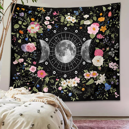 Bohemian Botanical Triple Moon Tapestry by Decobites