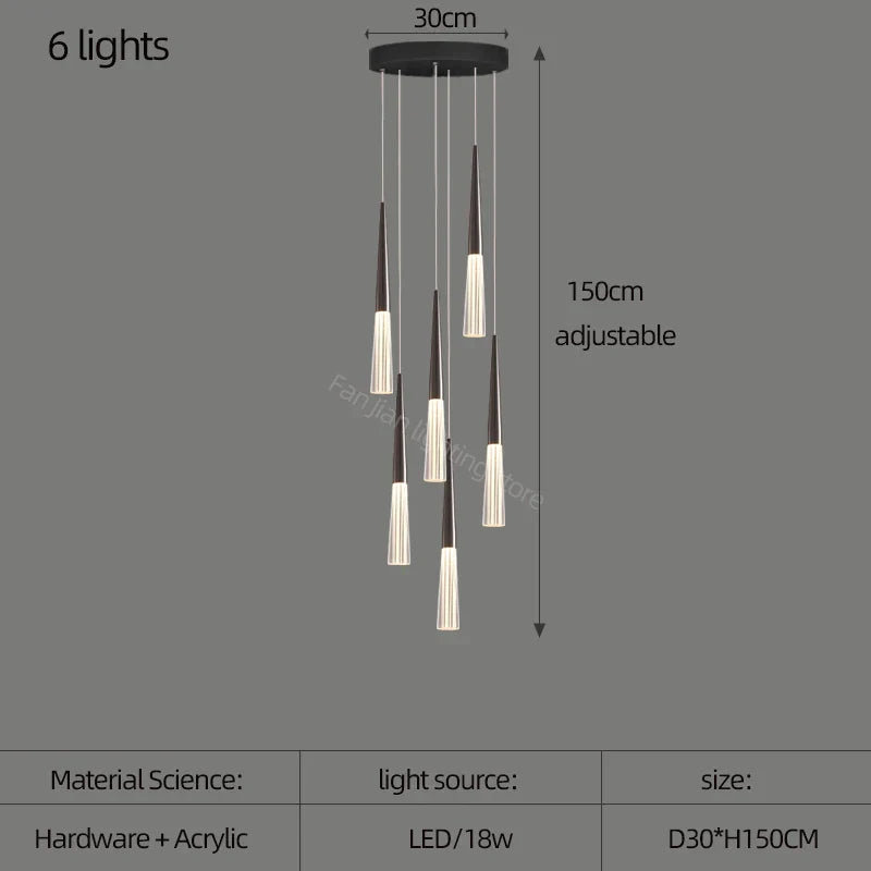 DecorBites™ مصباح مخروطي أكريليك معلق لسلالم الفيلا والمطبخ والمطعم.