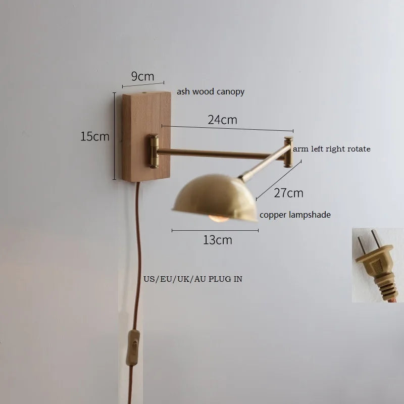 DecorBites™ Canopy LED Wall Light, Walnut Ash Wood, Pull Chain Switch, Left Right Rotate