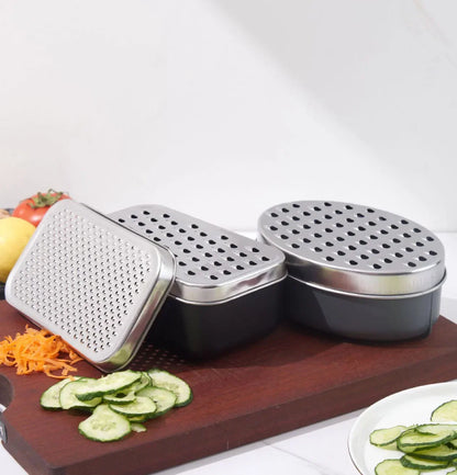 Rallador y triturador de queso de doble cara DecorBites™ con tapa - Utensilio de cocina de acero inoxidable