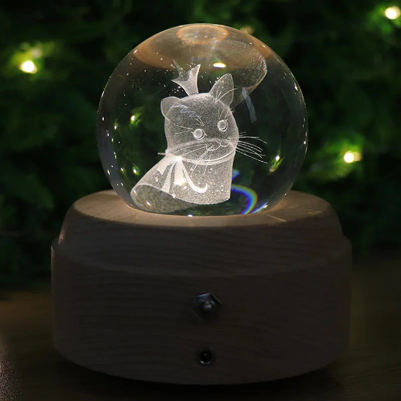 Caja de música con bola de cristal DecorBites™: Proyección de luz giratoria, regalo ideal para cumpleaños y San Valentín