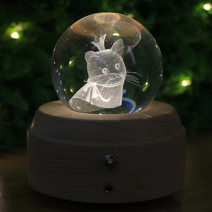 Caja de música con bola de cristal DecorBites™: Proyección de luz giratoria, regalo ideal para cumpleaños y San Valentín