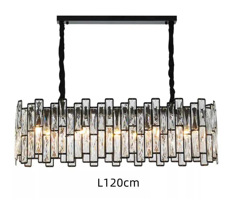 DecorBites™ Black Crystal Chandelier: Elegant Round Hanging Lamp for Living Room, Dining Room & Restaurant