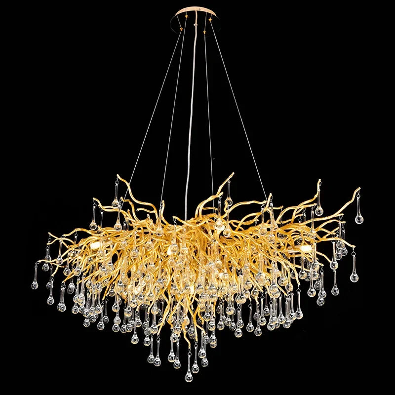 DecorBites™ Golden Branch Crystal Chandelier for Modern Luxury Living Room & Hotel Lobby Decor