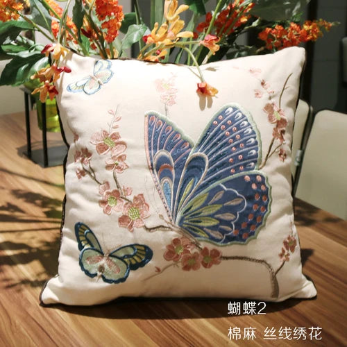 Funda de cojín para sofá DecorBites™ con diseño bordado de mariposa y libélula, diseño europeo.
