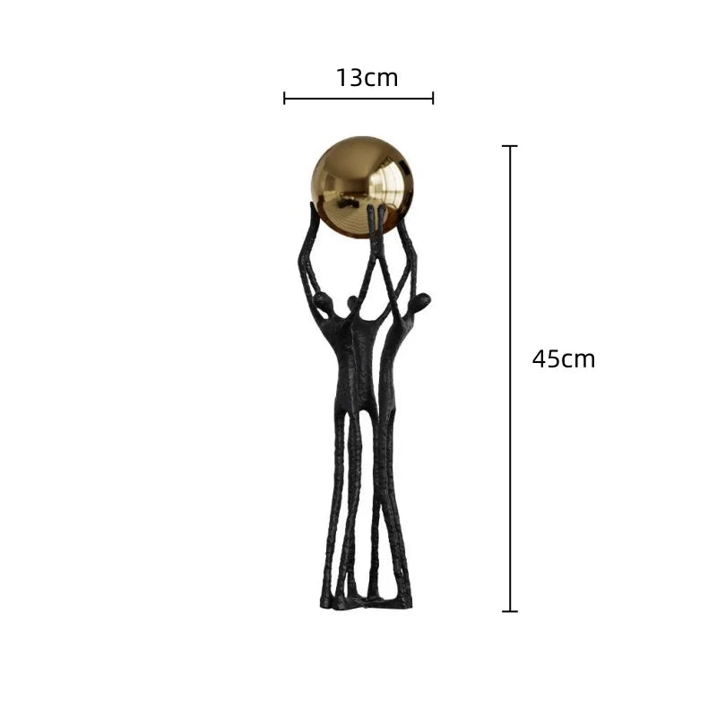 DecorBites™ Human Figure Sculpture Golden Ball Holder Metal Figurine Home Decor