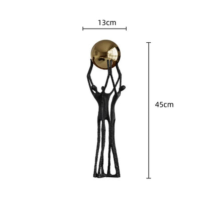 DecorBites™ Human Figure Sculpture Golden Ball Holder Metal Figurine Home Decor