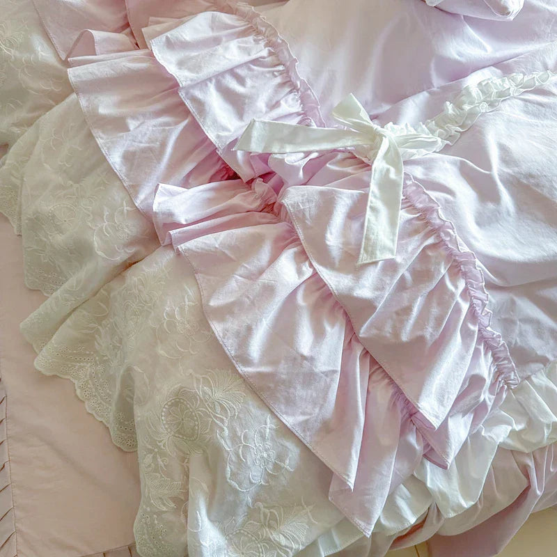 Decobites Korean Lace Ruffles Cotton Bedding Set - Sweet Girl Design