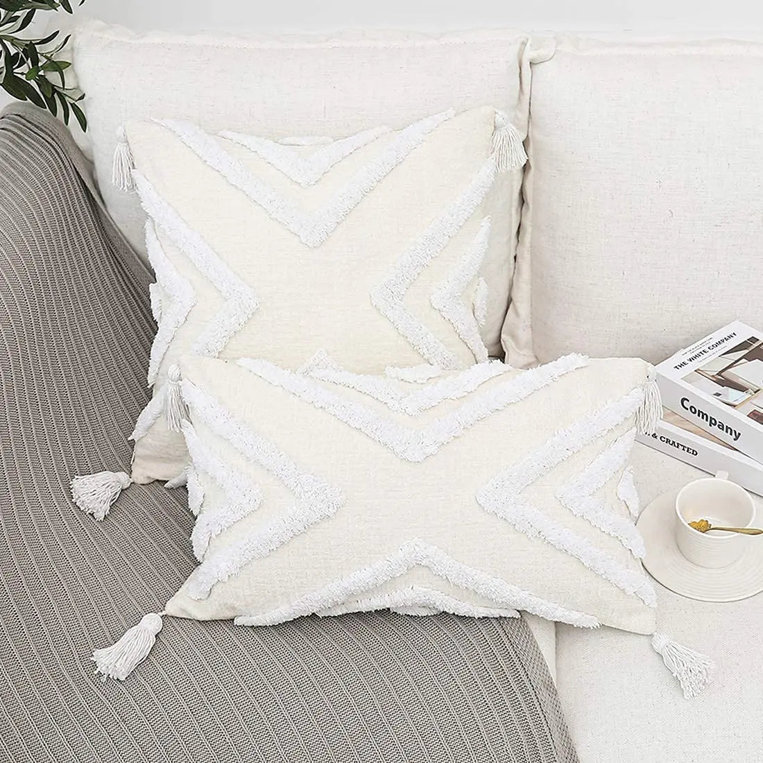 DecorBites™ Bohemian Chenille Pillowcase Geometric Pattern Tufted Tassel Sofa Cushions