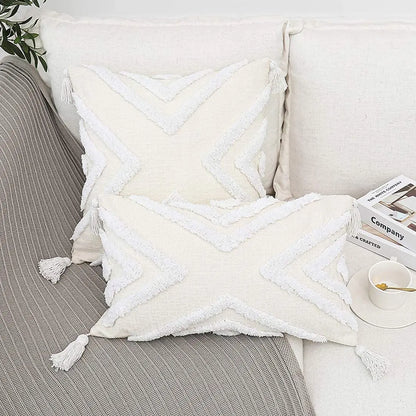 DecorBites™ Bohemian Chenille Pillowcase Geometric Pattern Tufted Tassel Sofa Cushions