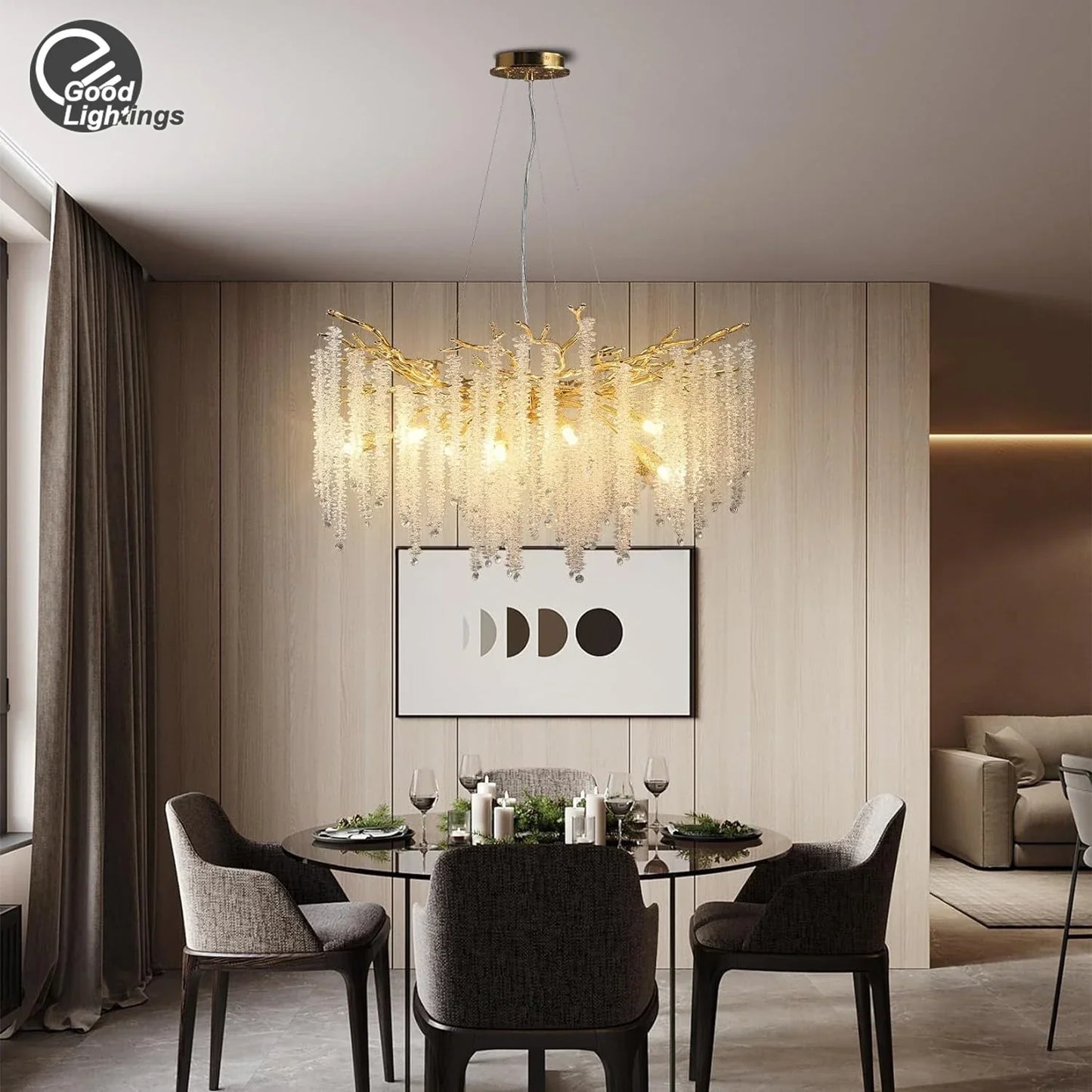 DecorBites™ Gold Round Crystal Branches Chandelier