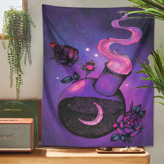 Decobites Purple Rose Magic Tapestry Wall Hanging: Boho Home Decor for Hippie Vibes