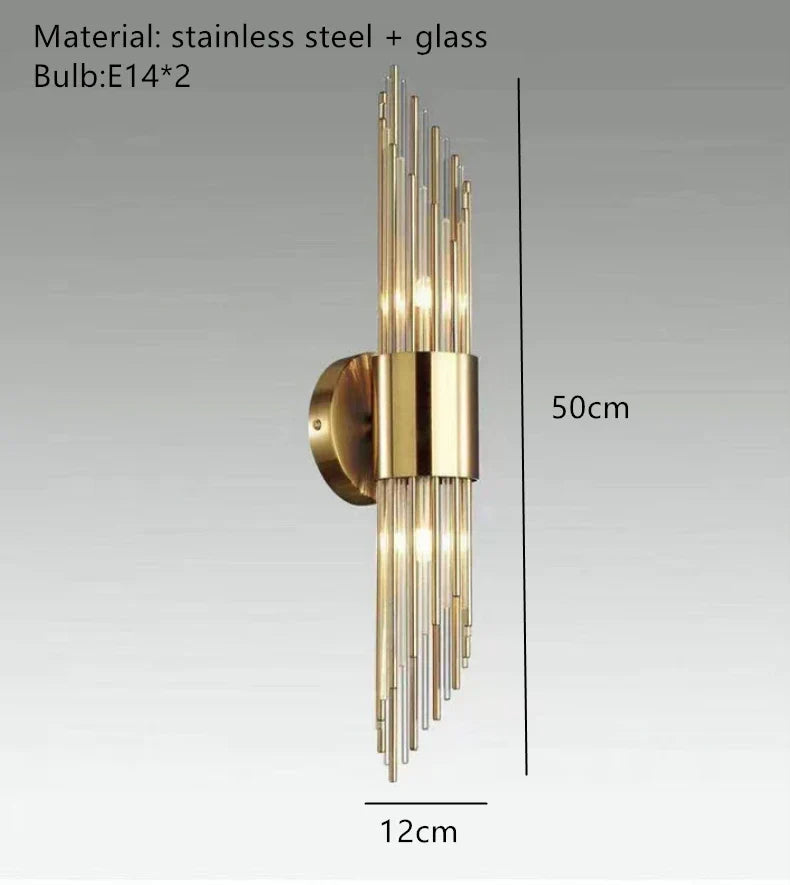 DecorBites™ Gold Stainless Steel Glass Sconces for Bedroom, Dining, Aisle Wall Lights