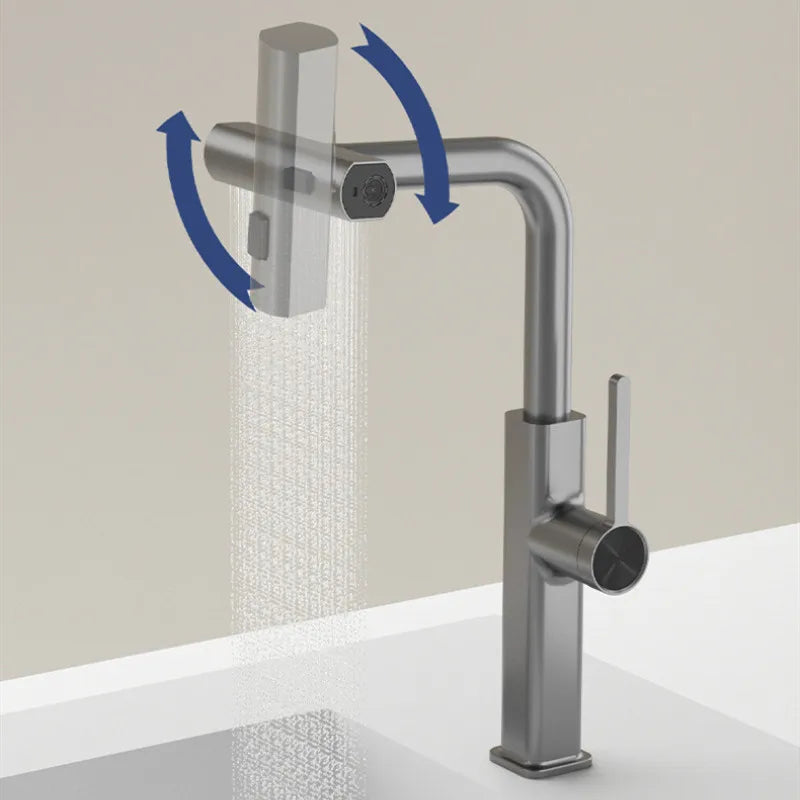 DecorBites™ Digital Display Single Lever Brass Kitchen Faucet - Hot Cold Pull Out Mixer