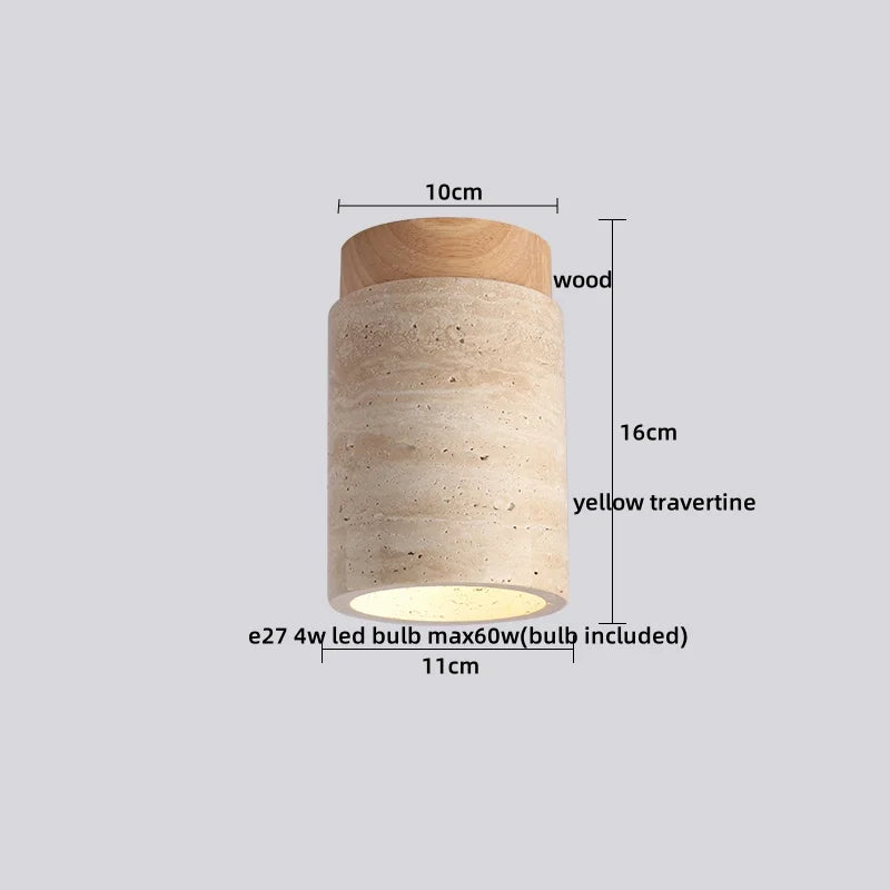 Wood Glass Pendant Light Yellow Travertine Accent