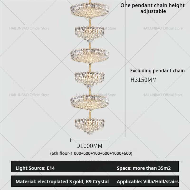 DecorBites™ Crystal Duplex Chandelier: New Light Luxury Post-Modern Hall Lighting for High Living Room