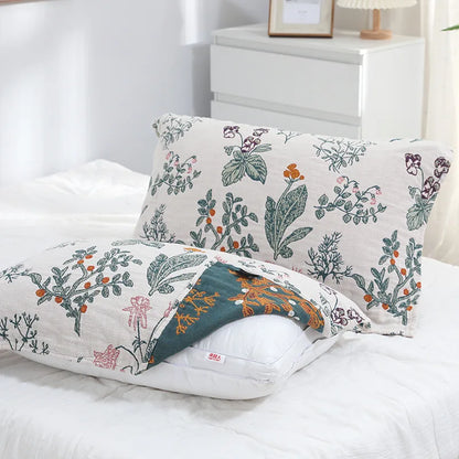 DecorBites™ Japanese Cotton Single Bedspread with Pillow Towel - Floral Birds Design