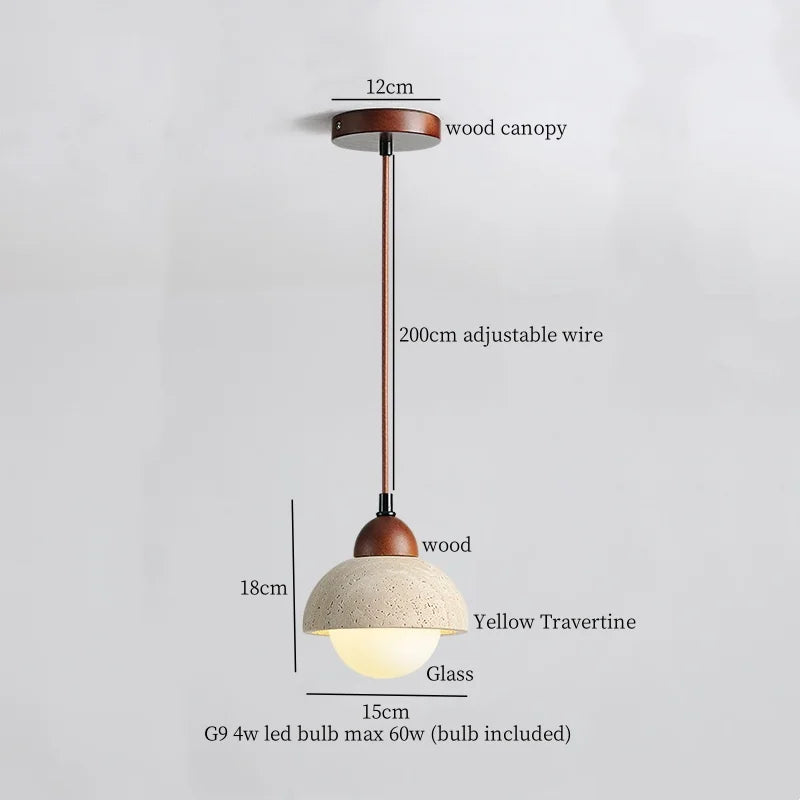 Decorbites™ Japanisches Vintage-LED-Pendant-Licht, Gelber Travertin Wabi-Sabi Hängelampe