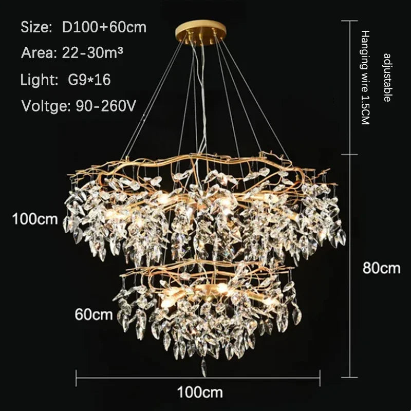 DecorBites™ Golden Branch Ceiling Crystal Chandelier – Luxury Indoor Lighting Fixture