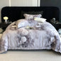 Decobites Flowers Pattern Brushed Bedding Set: Duvet Cover, Bed Sheet, Fitted Sheet, Pillowcase 4Pcs