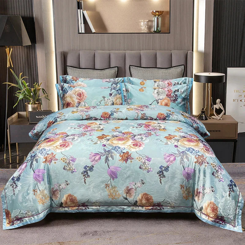 Decobites Vintage Floral Jacquard Cotton Wedding Bedding Set with Duvet Cover, Sheet, Pillowcases