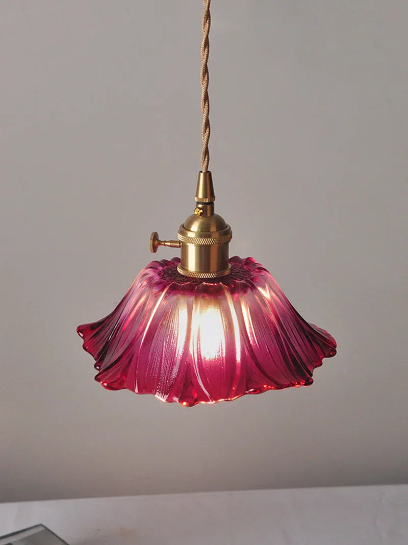 DecorBites™ Japanese Sunflower Glass Pendant Lights Modern Brass Hanglamp Fixture