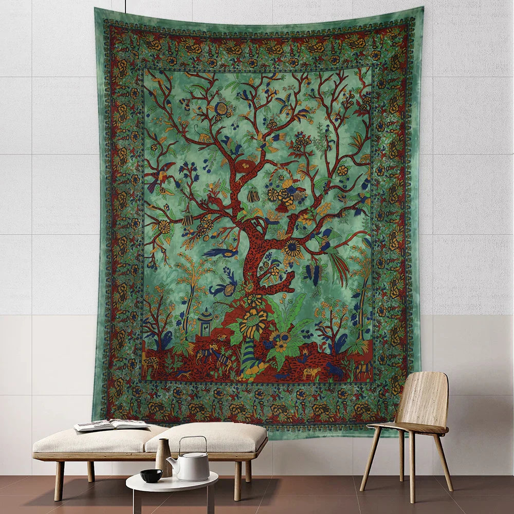 Decobites Flower Bird Life Tree Tapestry Wall Hanging Art Psychedelic Bohemian Decor