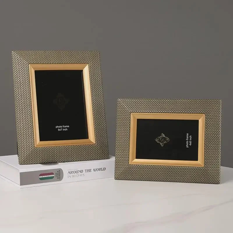 DecorBites™ Leather Metal Picture Frame: Luxury Office Study Bedroom Decor & Gift