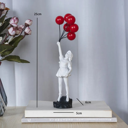 DecorBites™ Flying Love Balloon Girl Sculpture: Abstract Modern Home Office Decor & Gift