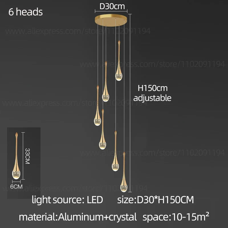 DecorBites™ Crystal Chandelier: Modern LED Hanging Lamp for Living Room, Villa, and Staircase