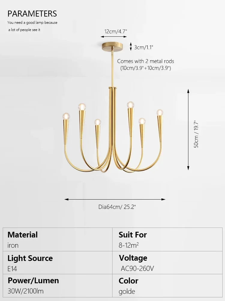 DecorBites™ Brass Chandelier: Stylish Pendant Lights for Dining Room, Living Room, Kitchen Island & Bedroom