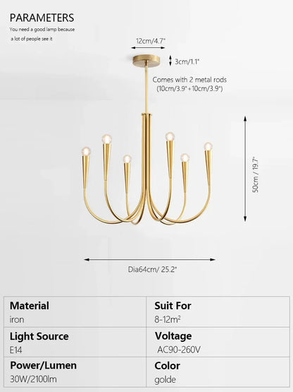 DecorBites™ Brass Chandelier: Stylish Pendant Lights for Dining Room, Living Room, Kitchen Island & Bedroom