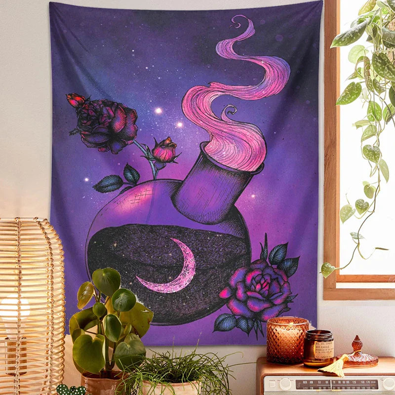 Decobites Purple Rose Magic Tapestry Wall Hanging: Boho Home Decor for Hippie Vibes