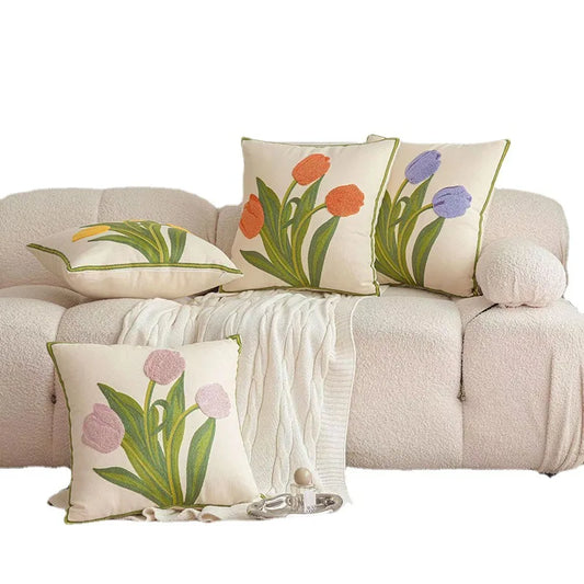 DecorBites™ Embroidered Flower Pillowcase Cover for Home, Living Room, Sofa - Nordic Ins Style