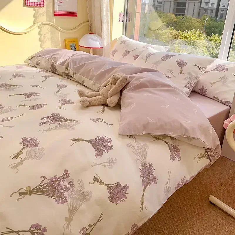 Juego de cama DecorBites™ de algodón con estampado floral a doble cara - Juego de funda nórdica suave tamaño Queen