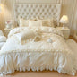 Decobites Princess Flowers Lace Ruffles Bedding Set: 100% Cotton Duvet Cover, Fitted Sheet, Bed Sheet, Pillowcases