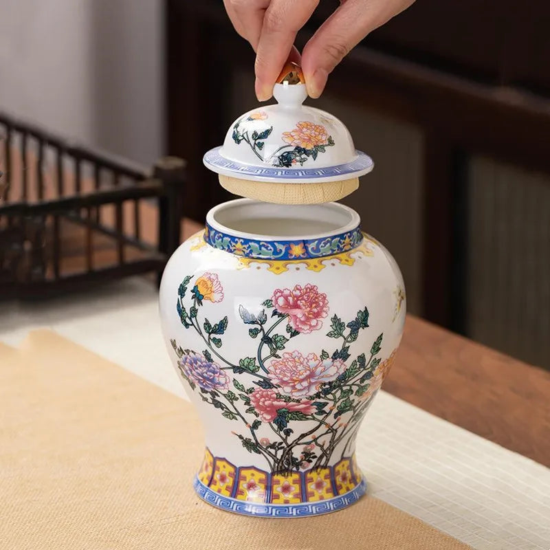 وعاء تخزين محكم الإغلاق من الخزف الأزرق والأبيض من DecorBites™