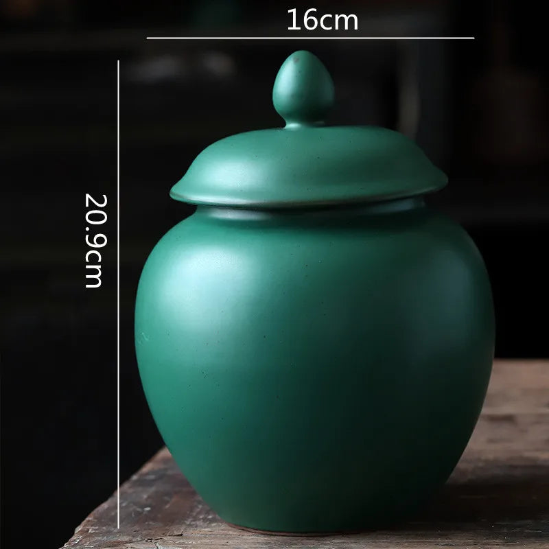 DecorBites™ Green Ceramic Tea Caddy Jar: Airtight Porcelain Storage Container, Kitchen Decoration Bottle