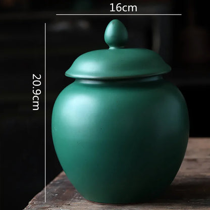 DecorBites™ Green Ceramic Tea Caddy Jar: Airtight Porcelain Storage Container, Kitchen Decoration Bottle