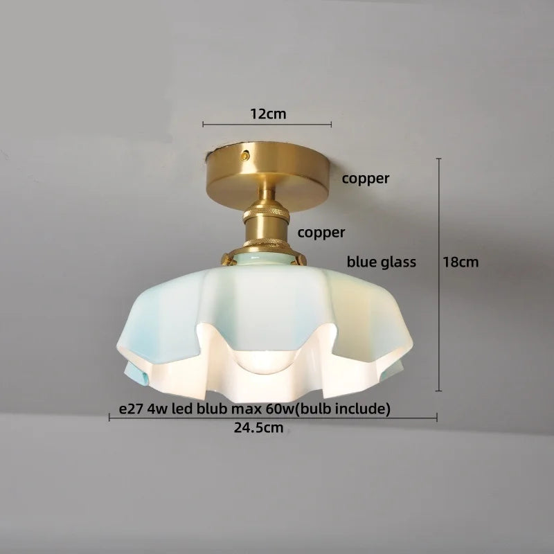 DecorBites™ Wood Copper LED Ceiling Light Amber Glass Plafond Lamp