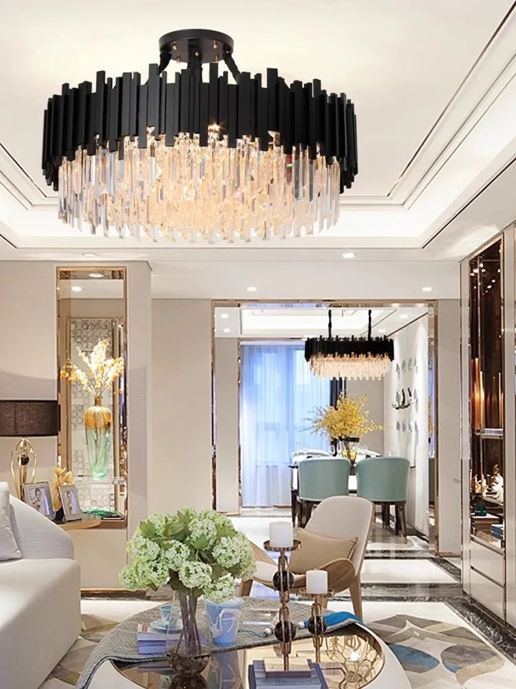 DecorBites™ Gold K9 Crystal Ceiling Chandelier, Dimmable Luxury Living Room Bedroom Lighting