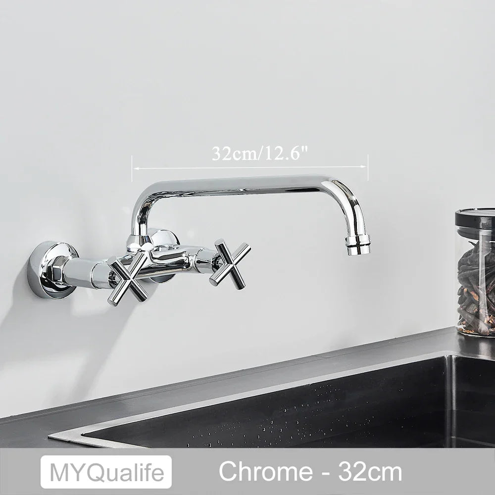 DecorBites™ Antique Brass Dual Handle Wall Mount Kitchen Faucet