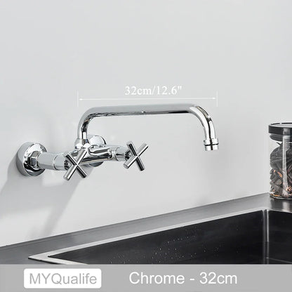 DecorBites™ Antique Brass Dual Handle Wall Mount Kitchen Faucet